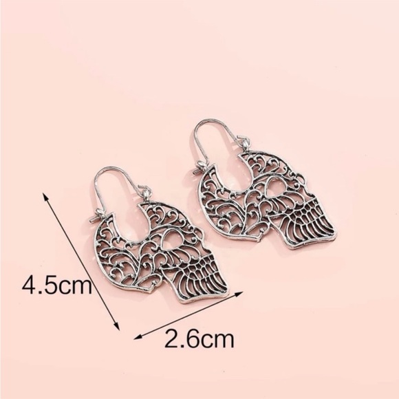 Silver Tone Skeleton Dangle Earrings - Picture 6 of 6